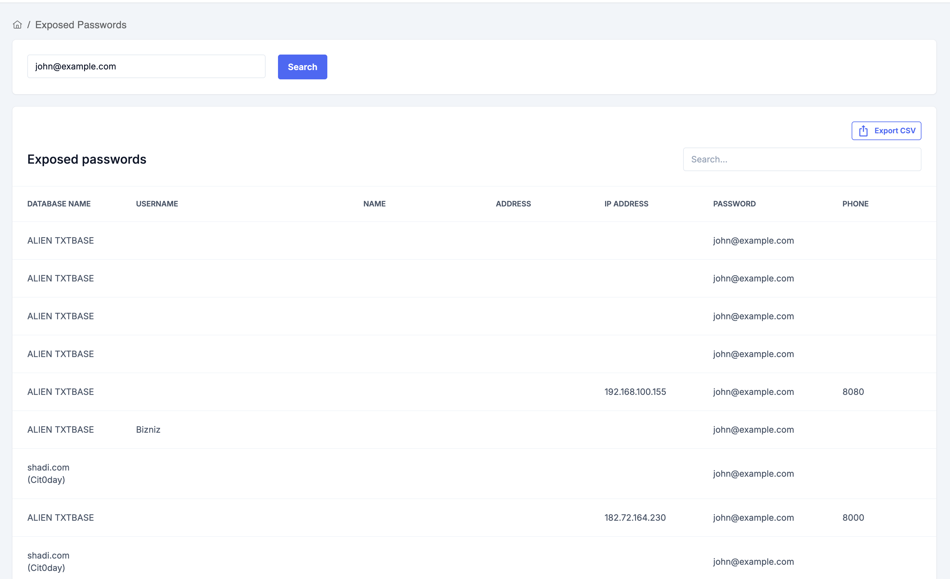 Exposed Passwords UI