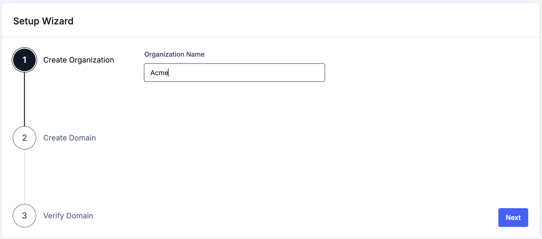 Setup Wizard - Create Organization